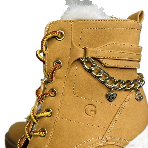 Guess GBG Los Angeles Lug Sole Platform Boot Gold Chain Embellishment Fur 8 - Picture 3 of 8